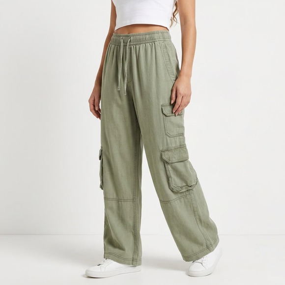 Old Navy Pants - Old Navy Cargo Pants Womens Small Petite Olive Green Cotton Mid Rise Wide Leg